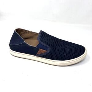 OluKai Pehuea Sneakers Womens Size 7 Navy Blue Mesh Drop-In Heel Slip-On Flats